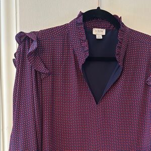 J. Crew Women's Top in Navy and Red Geometric Design